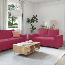 Weinrote 3-TLG Samt-Sofagarnitur mit 2-Sitzer & 3-Sitzer, 99x78x84 cm, Holz-Metall-Gestell, breite Armlehnen