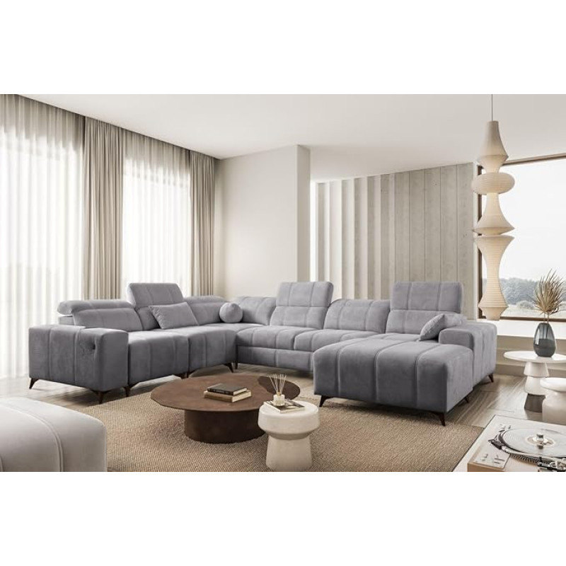 All4All Bruno VIII kampinė sofa su miego funkcija - gyvenamasis kraštovaizdis - U formos - 3 lovos langeliai - reguliuojami galvos atlošai ir USB - aukštos kokybės XXL sofa - minkštas kampas - sofa 26 (spyruoklė 1102, dešinė)