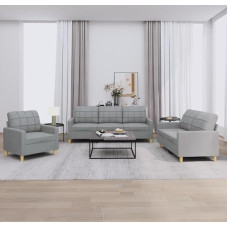 3 dalių sofos komplektas su pagalvėle Šviesiai pilkas audinys Sofa su miego funkcija Sofa su lovos funkcija