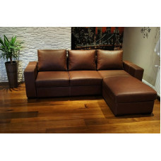 Maljorkos natūralios odos kampinė sofa 245 x 170 cm Sofa-lova su lovos funkcija ir lovos dėže Tikra oda su dekoratyviniais dygsniais Kampinė sofa