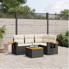Homgoday Modernes Sofaset, 5-teiliges Gartenmöbel-Set mit Kissen aus Polyrattan, schwarz, Set Schlafsofa, Wohnzimmer, Sofaset für den Außenbereich, Möbel und