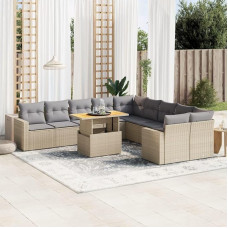 Homgoday Set Schlafsofa, 11-teiliges Gartenmöbel-Set mit beigefarbenen Kissen aus Polyrattan, Sofa für Wohnzimmer, Gartensofa, modernes Sofaset für den Außenbereich, Möbel Modell 3271507