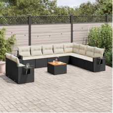 Homgoday Set Schlafsofa, 11-teiliges Gartenmöbel-Set mit Kissen aus schwarzem Polyrattan, Sofa für Wohnzimmer, Gartensofa, modernes Sofaset für den Außenbereich, Möbel Modell 3256966