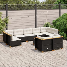 Homgoday Set Schlafsofa, 10-teiliges Gartenmöbel-Set mit Kissen aus schwarzem Polyrattan, für Wohnzimmer, Sofa, Garten, modernes Sofa für den Außenbereich, Modell 3261995