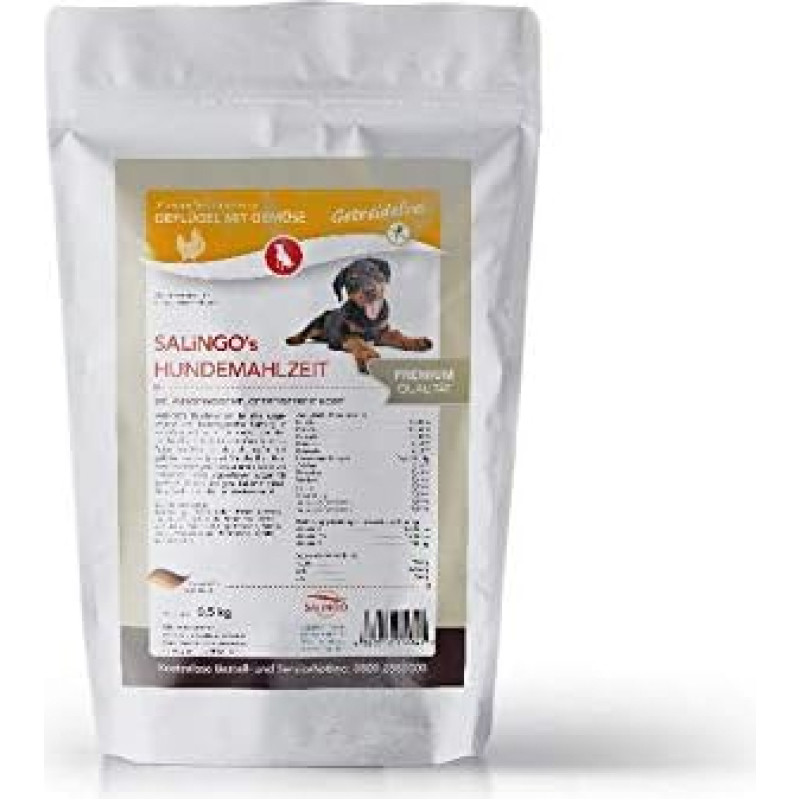 SALiNGO Aukštos kokybės ir sveikas sausas ėdalas šunims I Sausas ėdalas alergiškiems šunims I Sausas ėdalas šunims su paukštiena ir daržovėmis I Sausas ėdalas šunims be grūdų (0,5 kg)