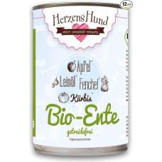 HerzensHund® (12 x 400 g) Ekologiškas anties ėdalas suaugusiems šunims su ekologiškomis daržovėmis Suaugusiems šunims Be glitimo Super Premium drėgnas ėdalas suaugusiems šunims Pakuotėje 12 vnt.