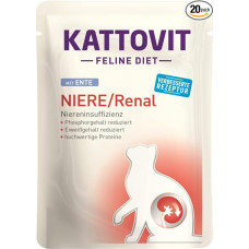 Kattovit Feline Diet Kidney / Renal Duck 20 x 85 g Plus 2 Sachets Special Cream Free to Support Kidney Function 4 Varieties to Choose From Wet Food for Cats in Pouch Bag