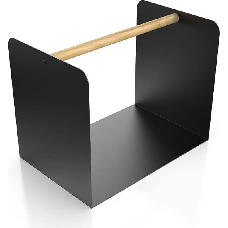 teileplus24 BHS1 Malkų stovas Vidaus lauko malkų stovas Metalinis malkų krepšys su rankena Pramoninė išvaizda Modelis: Modern Black