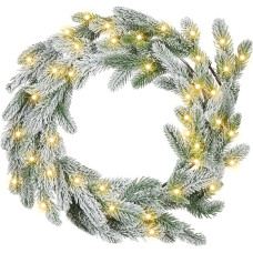 Albini Modern Christmas Wreath Plastic with LED Lighting Timer Green Round