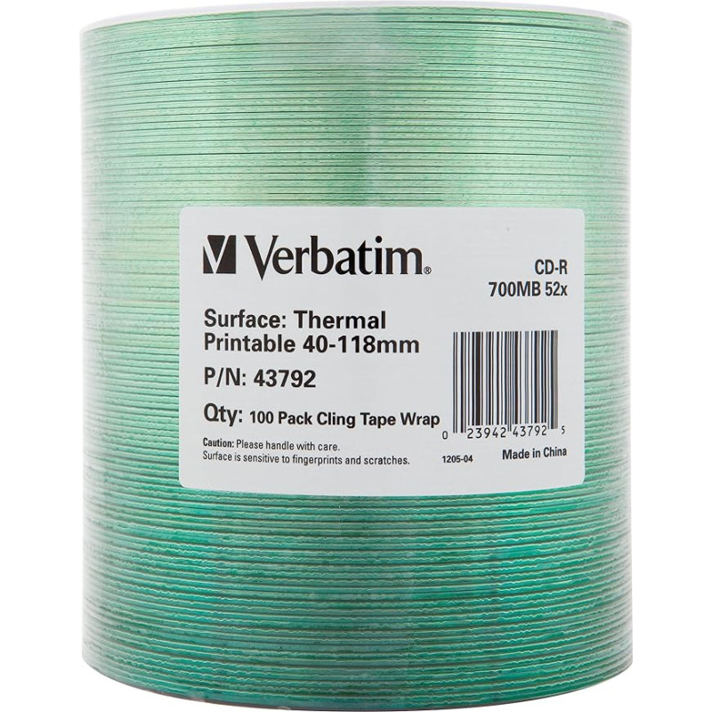 Verbatim 43792 - CD-R 700MB THERMAL PRINTABLE 100 PACK WRAP