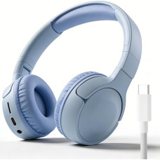 Bluetooth Headphones Over Ear HiFi Stereo Foldable Bluetooth 5.3 Wireless Headphones with 3.5 mm Connection, Heavy Bass Over-Ear Headphones for Travel Sports Office (Blue)