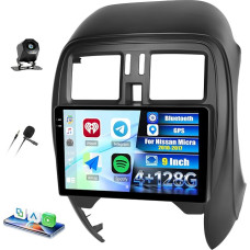 CAMECHO 4+128G Android 15 Navi Autoradio für Nissan Micra 2010-2017, 9 Zoll GPS Radio mit Bluetooth WiFi Wireless Carplay Android Auto FM RDS 32EQ +Rückfahrkamera