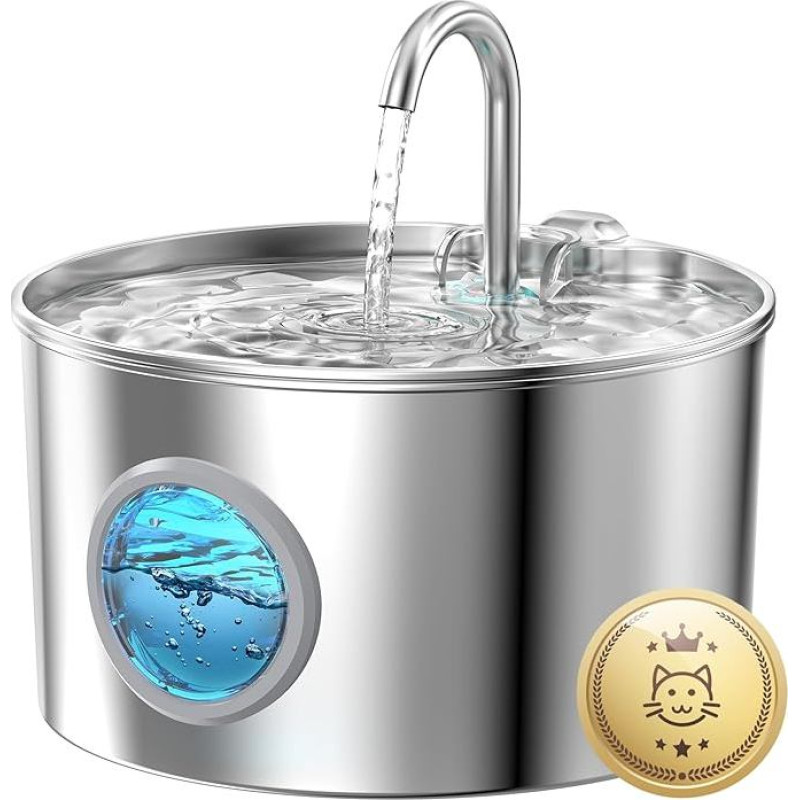 Kačių fontanas Nerūdijančio plieno geriamasis fontanas katėms: 2,2 l vandens fontanas katėms su 1 filtru ir 1 kempinėle - automatinis kačių geriamasis fontanas šunims su stebėjimo langeliu