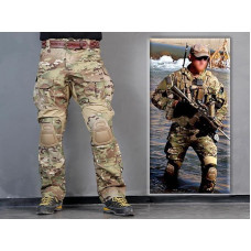 Vyriškos Gen3 kartos taktinės kelnės ir kelio įtvarai, karinės / dažasvydžio / karo žaidimų / kovinės kelnės, MultiCam / MC