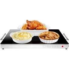 Chefman Electric Warming Plate with Adjustable Temperature, Perfect for Buffets, Restaurants, Parties, Events, Glass Plate, Large 53 x 41 cm Surface, Keeps Food Warm - Black