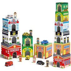 Coogam Toddler Sorting & Stacking Toy with Nesting Garages Cars, Number Stackable Block Boxes for Children Learning Community Helper, Preschool Educational Montessori Toy Gift for 2 3 4 Yes