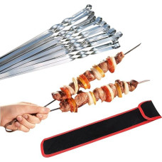 Profesionalūs BBQ nerūdijančio plieno kepsnių iešmai, ypač platūs: 1 cm, ypač tvirti, 2 mm storio (pakuotė po 25, 60 cm) Mėsos iešmai, Mangal, Schampura, iešmai, Kebabas, iešmai, Kebap, iešmai, kepsnių iešmai