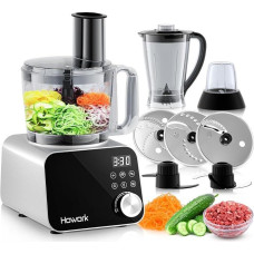 Howork Food Processor 1500 W, Large Capacity Multifunctional, for Chopping, Chopping, Grinding, Smoothies, Chopping, Filling and Dough, Stainless Steel, Silver