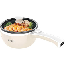 Vocha Electric Pans, Hot Pot, Non-Stick Frying Pan, Electric Pan with Glass Lid, 1.5L Mini Portable Multi Cooker for Fast Travel/Dorm Heating, Spatula Included (Beige)