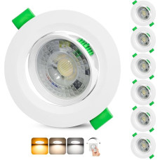 LED įleidžiamas prožektorius 230 V Dimmable 68-80 mm skylės dydis 5 W IP44 LED prožektoriai itin plokšti lubų prožektoriai 45° pasukami įleidžiami žibintai 2700 K / 4000 K / 6000 K prožektoriai lubų apšvietimas vonios kambariui baltos spalvos 6 vnt.