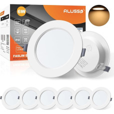 Alusso LED Recessed Spotlight, Ultra Flat, 6 W, 230 V, IP44, Warm White, 3000 K, Recessed Lights, LED Installation Depth 25.5 mm, Slim Ceiling Spotlight for Bathroom, Living Room, Set of 6