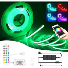 5 m išmanioji COB RGB LED juosta 24 V, šviesos juosta 576 LED/m, 