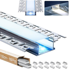 10 x LED profilis gipso kartono plokštėms Aliuminio profilis 1 m (iš viso 10 m) su pusiau skaidriu LED difuzoriumi, skirtas iki 20 mm pločio LED juostelėms arba dviem LED juostelėms, matmenys: 64,2 x 13,8 mm