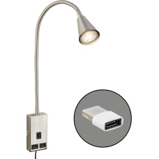 BRILONER - Skaitymo lempa su USB jungtimi, įjungimo / išjungimo jungikliu, pasukama, kištukas, sieninis šviestuvas, vidaus sieninis šviestuvas, lovos šviestuvas, skaitymo lempa, naktinis šviestuvas, 50 cm aukščio, matinis nikelis