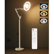 LED grindų lempa, 36 W nuolatinio pritemdymo 3000 K - 6500 K laisvai besisukanti fotošviesa, vidinių laidų užpildymo šviesa su nuotolinio valdymo pulteliu ir stabiliu pagrindu su 177 cm stovu, skirta tiesioginėms transliacijoms, skaitymui ir rankdarbiams