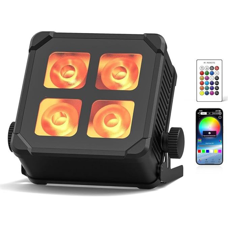 40 W IP65 LED Par prožektoriaus baterija, RGBWA UV vandeniui atspari scenos šviesa Lauko vakarėlio šviesa įkraunama su nuotolinio valdymo pultu ir programėlės valdymu lietingoms dienoms Vestuvių baras Rodyti diskoteką