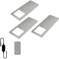 kalb | LED Unterbauleuchten Set 3er warmweiß inkl. Funk Controller mit Fernbedienung, dimmbar, 12V DC, 5W je Leuchte, ultra flach, Memory Funktion, silber, Küchen Unterbauleuchte