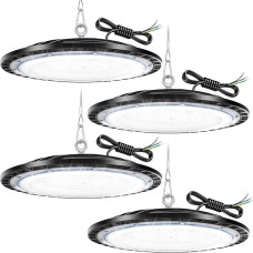 4 pakuotės LED salės šviesos 100 W, 10000 LM UFO dirbtuvių lempa LED 6500 K itin ryški UFO LED lempa IP65 vandeniui atspari pramoninė lempa dirbtuvių lempa komercinis įlankos apšvietimas sandėliui, garažui