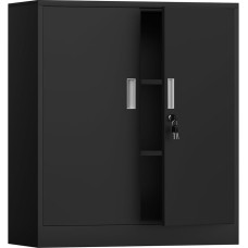 Filing Cabinet Office Cabinet Storage Cabinet Metal Cabinet Steel Cabinet Storage Cabinet Metal Storage Cabinet with Lockable Doors and 2 Adjustable Shelves 92 x 80 x 40 cm (Black)