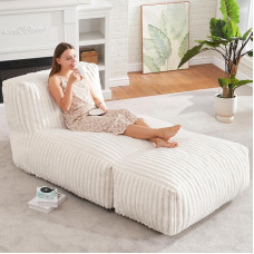 Hobestluk Big Bean Bag Lounger Kėdės Didelė Beanbag kėdė suaugusiems Bean Bag sofa su atminties putų užpildu, skirta svetainei, miegamajam ar balkonui (Stripe White)