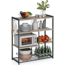VASAGLE virtuvės lentyna, stovinti lentyna su 2 metaliniais krepšeliais, kepimo lentyna su kabliukais ir lentynomis, lentyna mikrobangų krosnelei, 35 x 80 x 95 cm, pilka/juoda KKS096B02