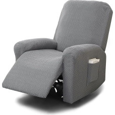 4-Piece Recliner Sofa Cover, Stretch Cover for Recliner Chair, Complete Armchair Protector, All-Inclusive Chair Cover, Stretch Armchair Cover with Pockets, Stretch Recliner Chair Cover with Elastic (Light Grey)