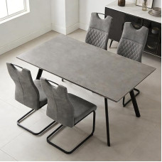 JIEXI Modernus valgomojo stalo komplektas su 4/6 minkštomis kėdėmis Pilka 120 cm virtuvės stalas Pramoninio stiliaus metalinis rėmas Melamino stalviršiai