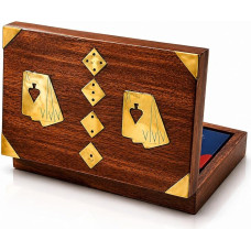 Unikalios gimtadienio dovanų idėjos Rankų darbo klasikinis medinis žaidimo kortų laikiklis Deck Box Storage Case Organizatorius su kauliukais ir dviem pakuotėmis aukščiausios kokybės 