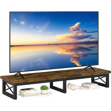 IBUYKE TV staliukas, televizoriaus staliukas, 114 cm, dviejų ekranų biuro stalas, stalviršis, trumpas televizoriaus stovas, skirtas televizoriams iki 60 colių, svetainei, valgomajam ir miegamajam, kaimiška ruda spalva TVT002H