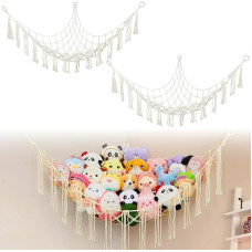 Teddy Hammock, Boho Corner Toy Storage Net for Stuffed Animals, Large Hanging Organiser for Nursery and Playroom, Macrame, Cuddly Toy Storage Solution for Detangling and Decorating
