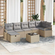 Garten Sofa Set mit Stauraum Schwarz Creme Poly-Rattan Outdoor Sofagarnitur 7-teilig 7-teiliges Terrassen Sofa Set Gartenmöbel 7 Stück Schwarz Creme