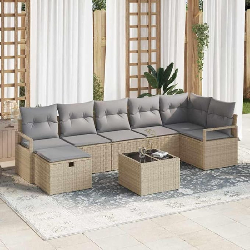 Garten Sofa Set mit Stauraum Schwarz Creme Poly-Rattan Outdoor Sofagarnitur 7-teilig 7-teiliges Terrassen Sofa Set Gartenmöbel 7 Stück Schwarz Creme