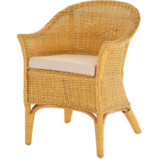 Rattan Chair, Natural Dining Chair, Wicker Chair, Includes Beige Cushion; Rattan Furniture, Rattan Chair with Armrests, Wicker Lounge Chair (Dark Honey with Padding)