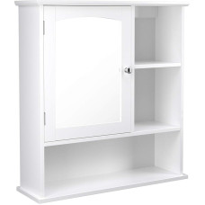 Vasagle BBC23WT Mirror Cabinet for Bathroom / Bathroom Cabinet with Height-Adjustable Shelves, Bathroom Cabinet with 3 Open Compartments, 60 x 18 x 64 cm, Wood, White