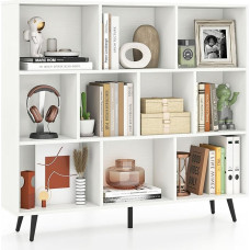 GIANTEX Bookcase with 7/8/10 Compartments, Standing Shelf with Metal Legs and Tilt Protection, Shelf for Bedroom, Living Room, Study (120 x 24 x 107 cm)