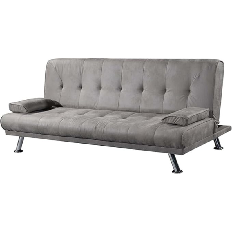 Somnia Descanso - Cemento pilka Clic Clac 3 vietų sofa-lova su dekoratyvinėmis pagalvėlėmis, modernaus dizaino, praktiška ir funkcionali