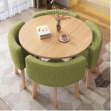 Nordic Couchtisch-Set rund mit 4 Stühlen, 80 cm Durchmesser, Esstisch für Milchtee-Geschäfte, Hotels, Lounges, Geschäftstreffen, stilvolle grüne Möbel