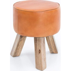 FineBuy dizainas FB45553 Medinė taburetė 37 x 45 x 37 cm Šiuolaikinė kojų taburetė Apvalus gimnastikos stendas Odinė taburetė Medinės kojos taburetė Medžio masyvo su oda Maža kojų taburetė Minkšta medinė taburetė su tikra