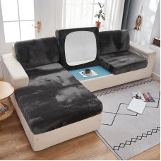 Įtempiamas pagalvėlės dangtelis, aksomo sofos pagalvėlė Slipcover, baldų apsauga sofos dangtelis su elastingu dugnu Chaise Longue atlošo - tamsiai pilka-L-2 sėdynės