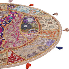 Tradicinis medvilnės sėdynės pagalvėlė suoliukas grindų pagalvėlė padengti 100 x 100 cm Bohemian smėlio spalvos Patchwork siuvinėtos namų dekoro apvalios derliaus sėdynės pagalvėlė - 40 x 40 colių